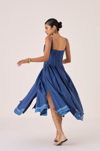 Yapa Indigo Handwoven Striped Dress