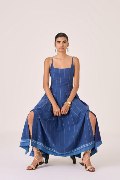 Yapa Indigo Handwoven Striped Dress