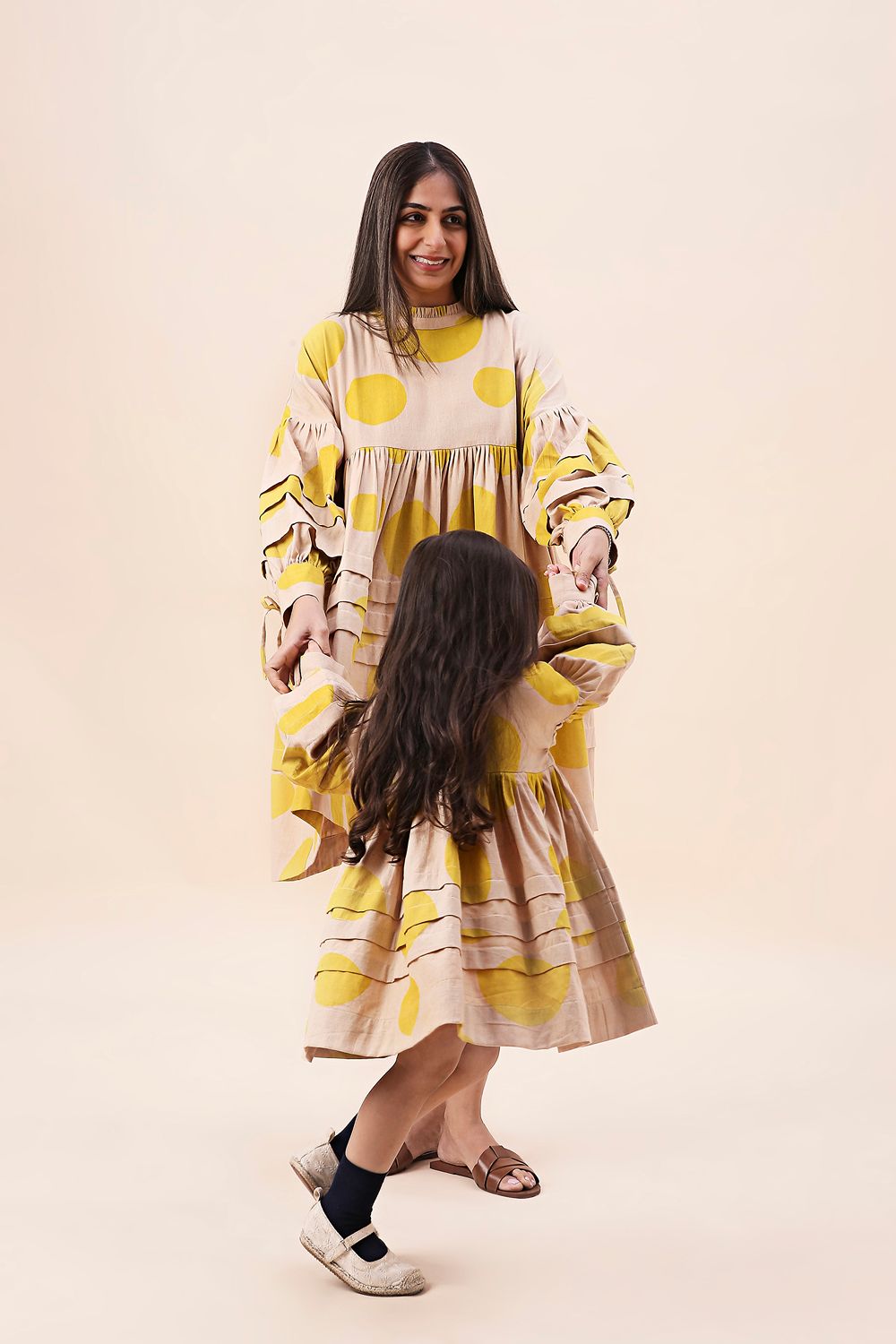 Yellow Hand Block Printed Polka Avira Dress