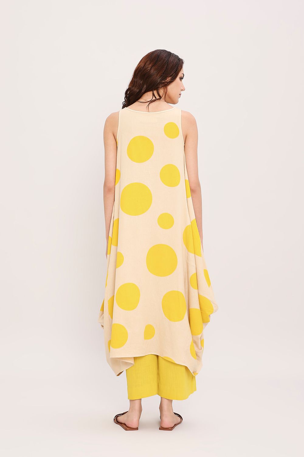 Yellow Hand Block Printed Polka Vari Co-ord Set (2 PCS)