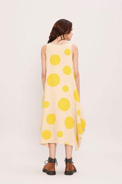 Yellow Hand Block Printed Polka Vari Dress