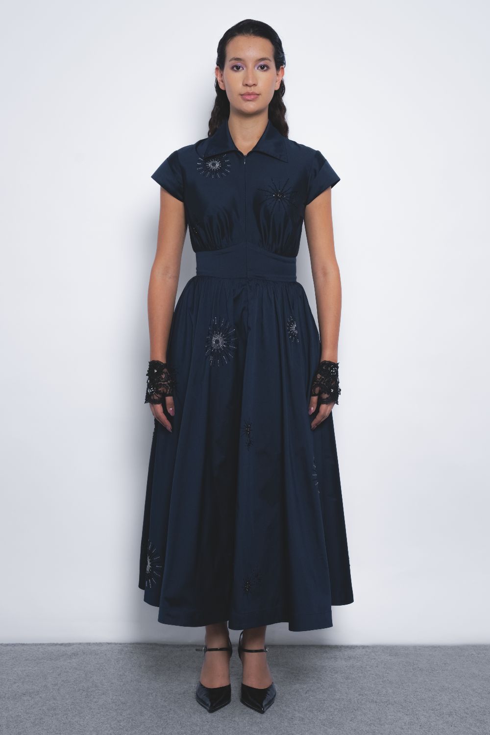 Yume Embroidered Dress - Navy