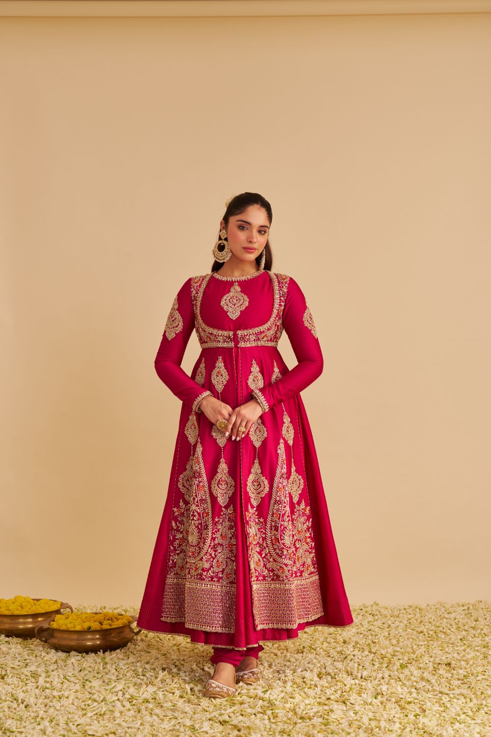 Zainah - Dabka Zardozi Embroidered Silk Hotpink Anarkali  Set