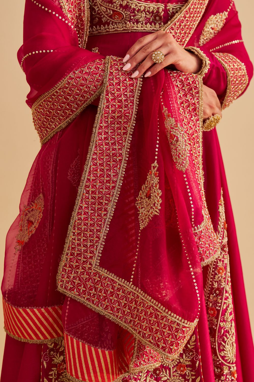 Zainah - Dabka Zardozi Embroidered Silk Hotpink Anarkali  Set