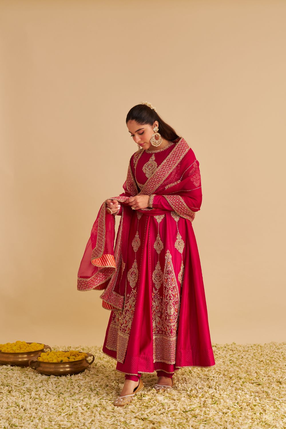 Zainah - Dabka Zardozi Embroidered Silk Hotpink Anarkali  Set