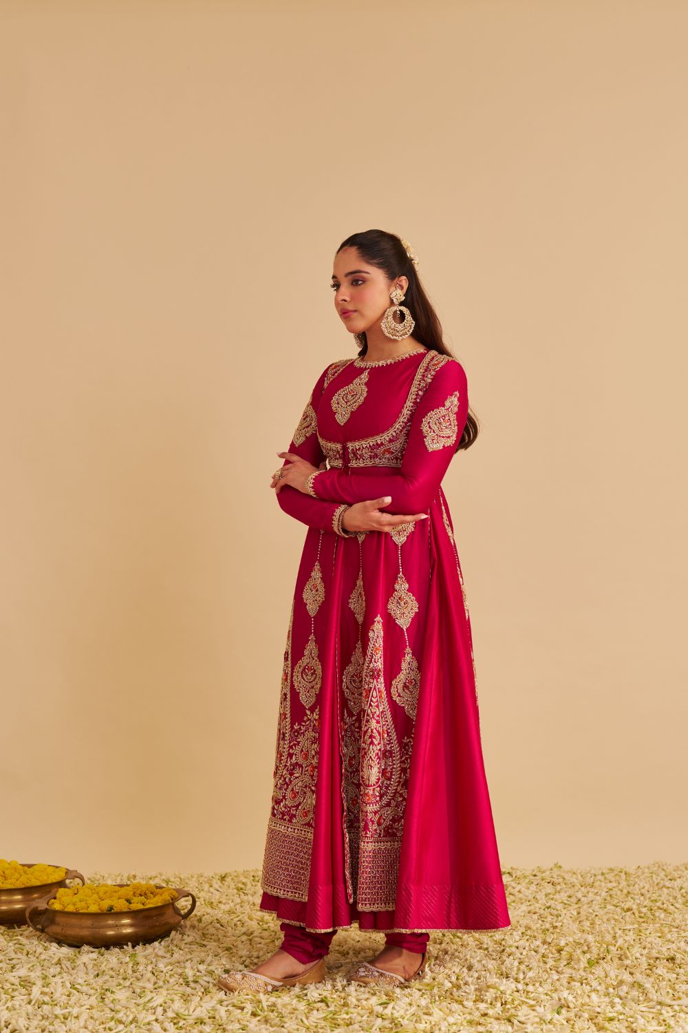 Zainah - Dabka Zardozi Embroidered Silk Hotpink Anarkali  Set