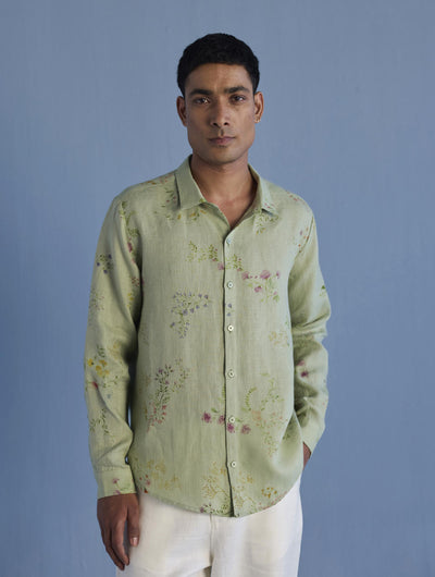 Kabo Floral Linen Shirt - Mint