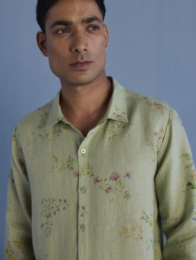 Kabo Floral Linen Shirt - Mint