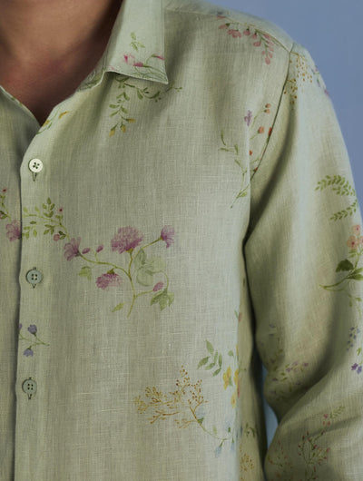 Kabo Floral Linen Shirt - Mint