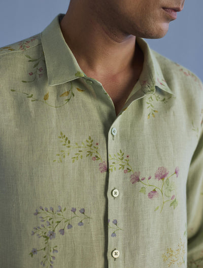 Kuru Hand-Embroidered Linen Shirt - Mint