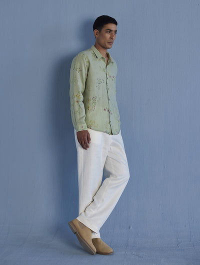Kuru Hand-Embroidered Linen Shirt - Mint