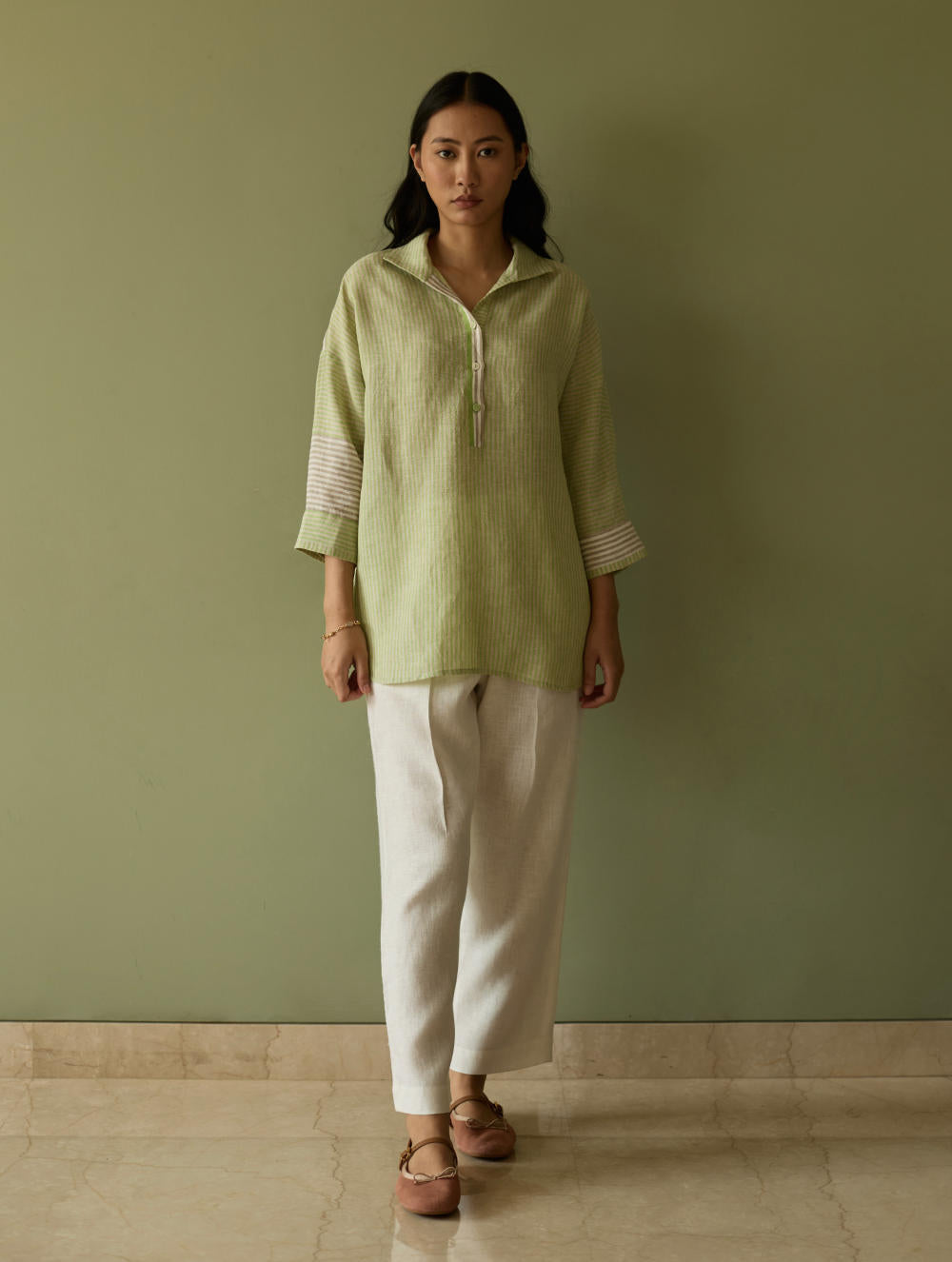 Risa Stripe Linen Shirt-Meadow