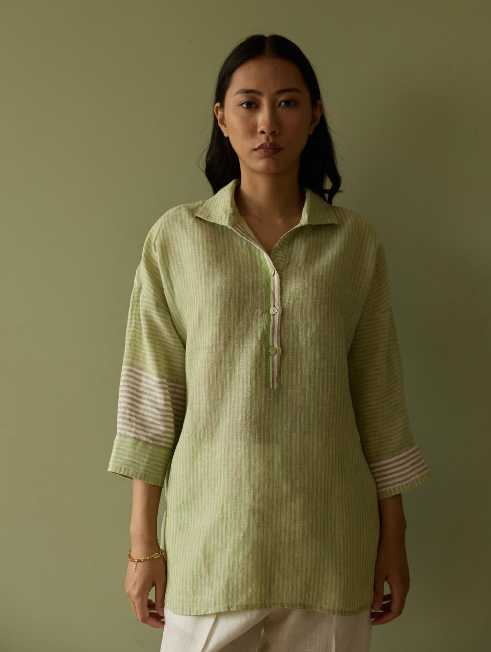 Risa Stripe Linen Shirt-Meadow