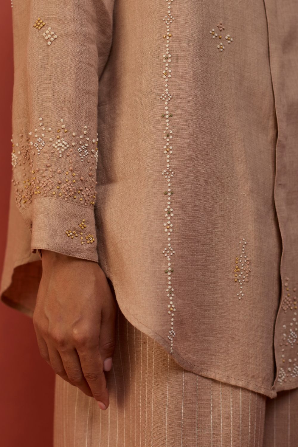 Kira Hand-Embroidered Linen Co-ord Set - Dusty Rose