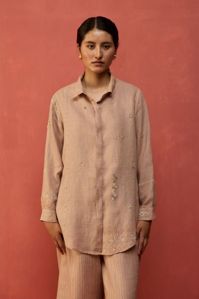 Kira Hand-Embroidered Linen Co-ord Set - Dusty Rose