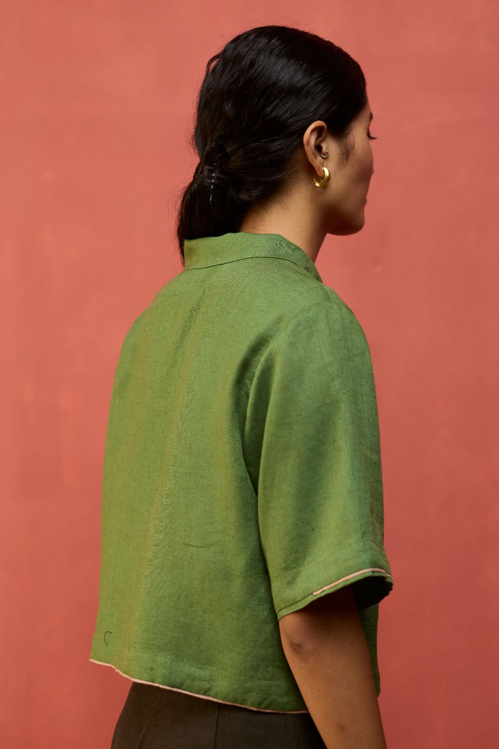 Kiera Cuban Collar Linen Co-ord Set - Fern Green