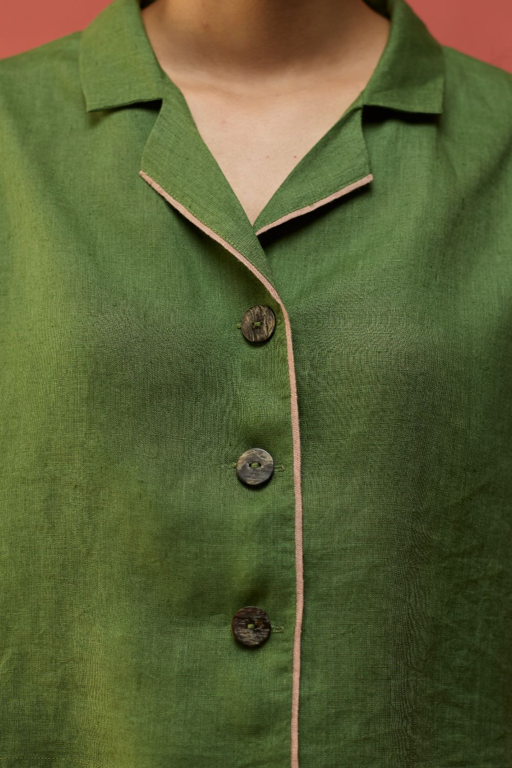Kiera Cuban Collar Linen Co-ord Set - Fern Green