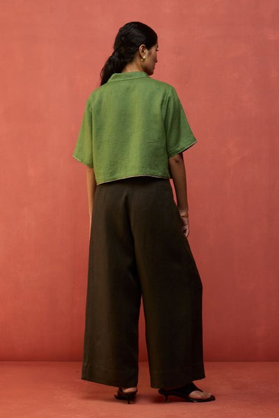Kiera Cuban Collar Linen Co-ord Set - Fern Green