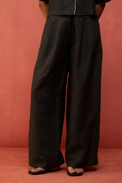 Kiera Cuban Collar Linen Co-ord Set - Charcoal