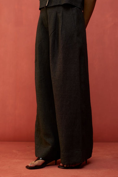 Kiera Cuban Collar Linen Co-ord Set - Charcoal