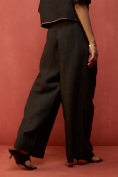 Kiera Cuban Collar Linen Co-ord Set - Charcoal