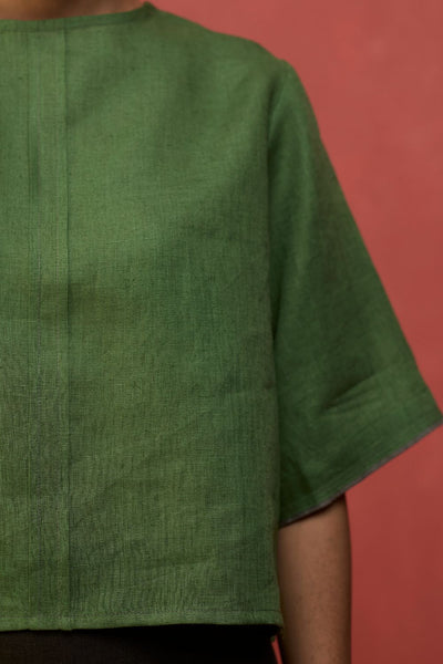 Mariko Cropped Linen Co-ord Set - Fern Green