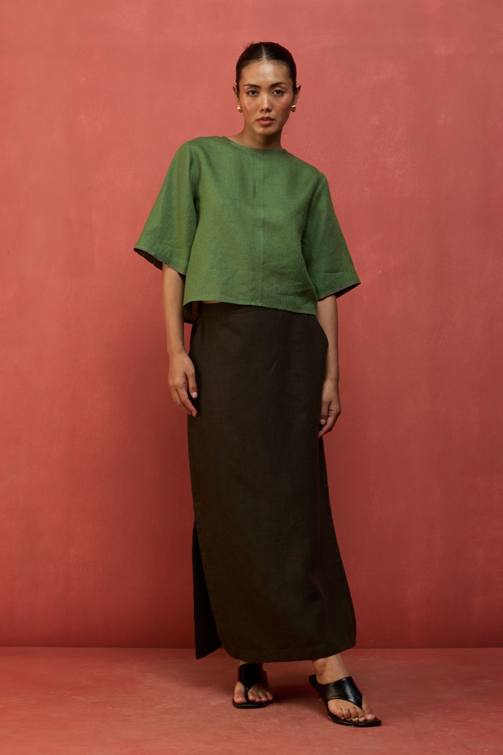 Mariko Cropped Linen Co-ord Set - Fern Green