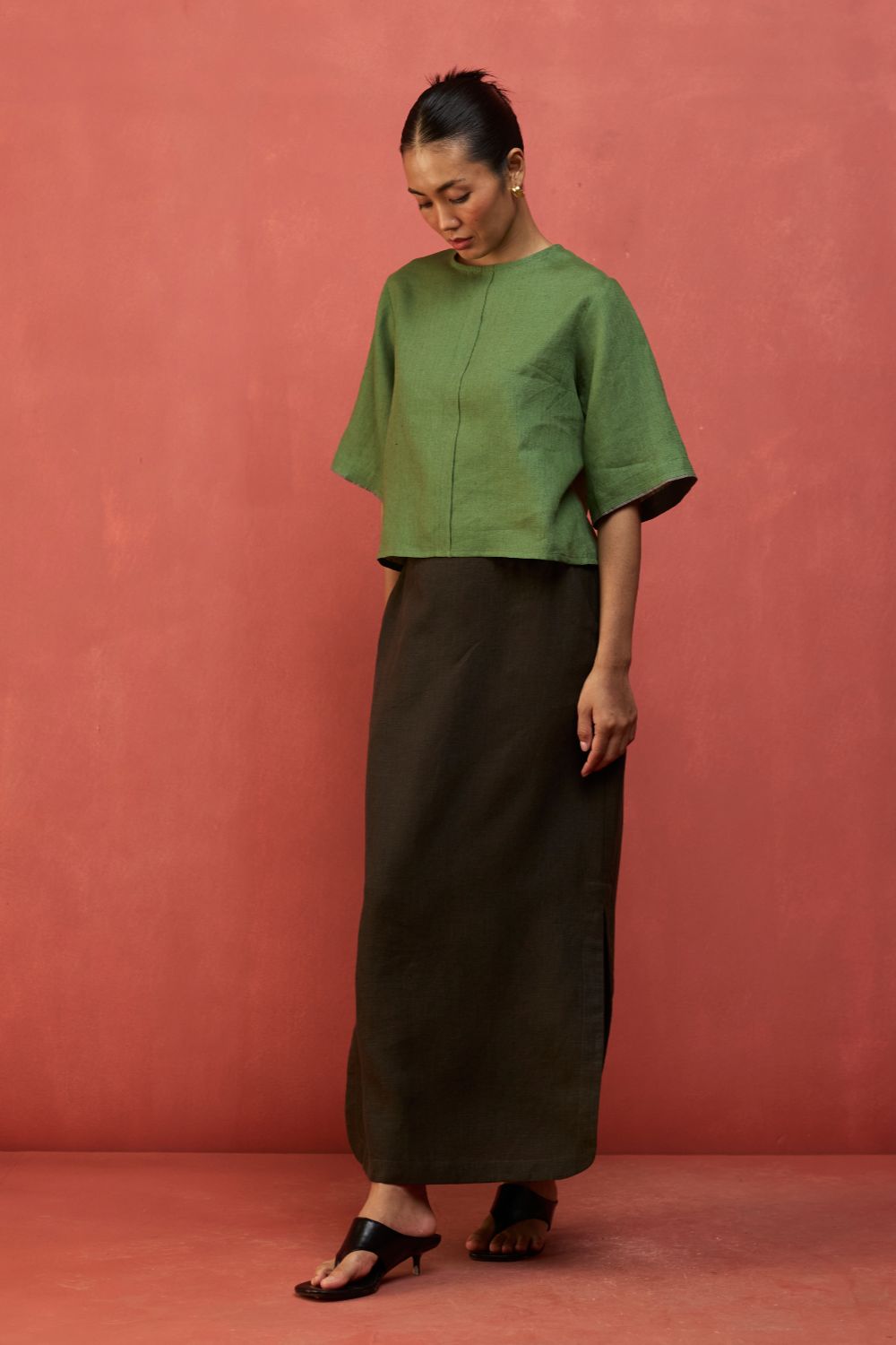 Mariko Cropped Linen Co-ord Set - Fern Green