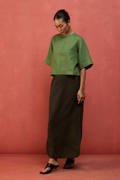 Mariko Cropped Linen Co-ord Set - Fern Green