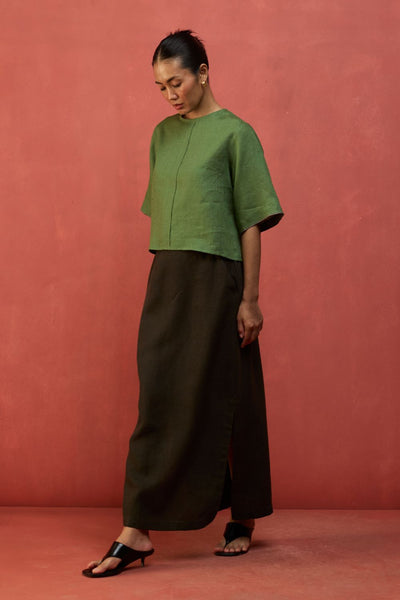 Mariko Cropped Linen Co-ord Set - Fern Green