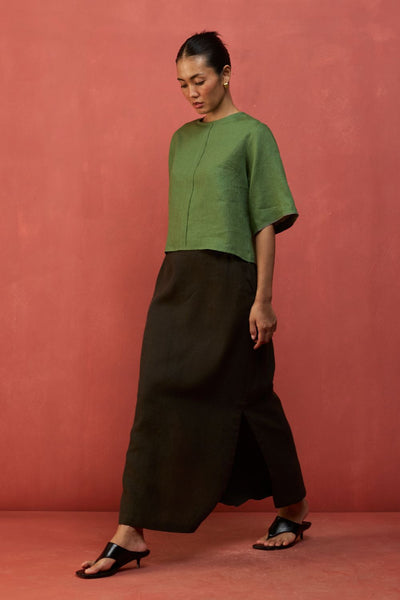 Mariko Cropped Linen Co-ord Set - Fern Green