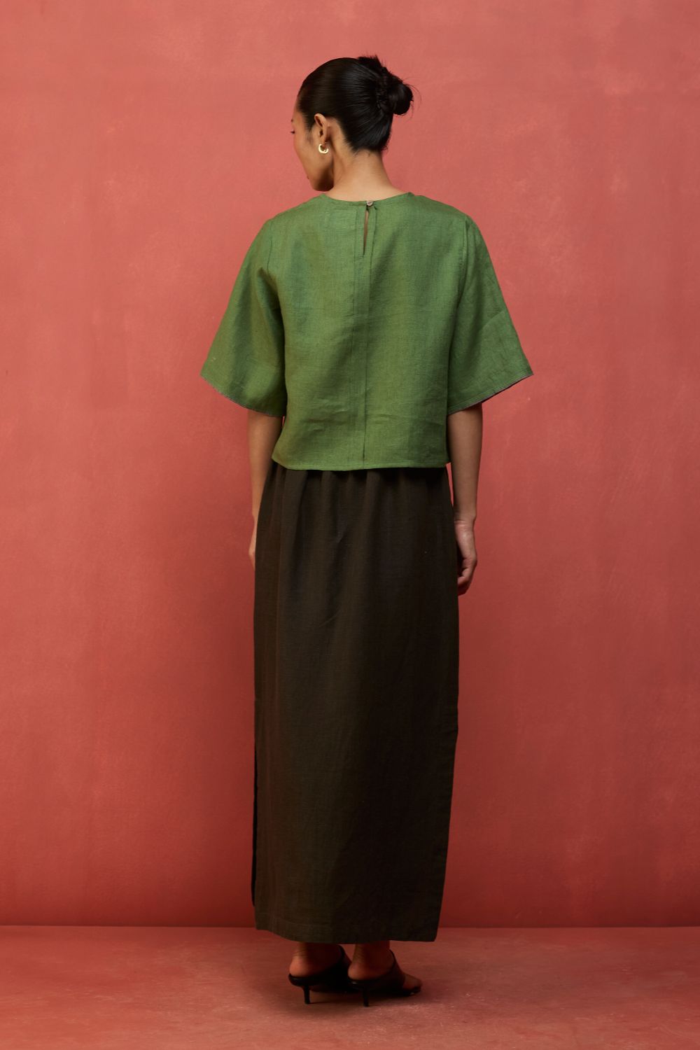 Mariko Cropped Linen Co-ord Set - Fern Green