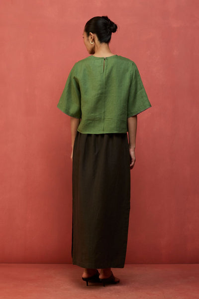 Mariko Cropped Linen Co-ord Set - Fern Green