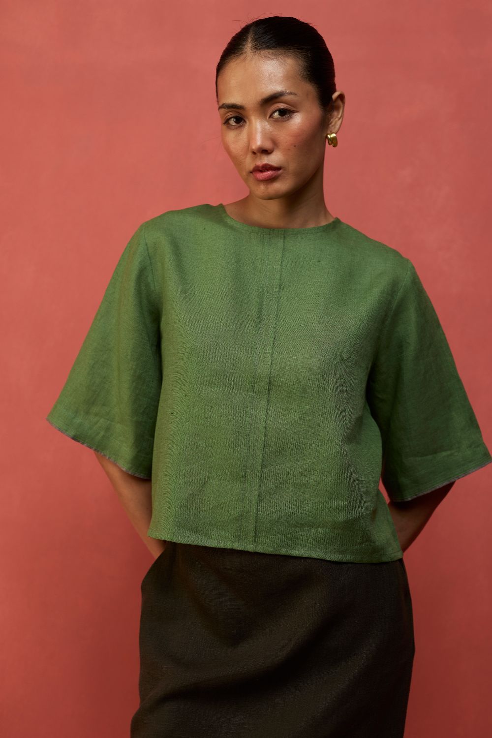 Mariko Cropped Linen Co-ord Set - Fern Green