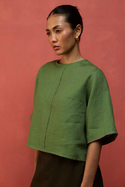 Mariko Cropped Linen Co-ord Set - Fern Green