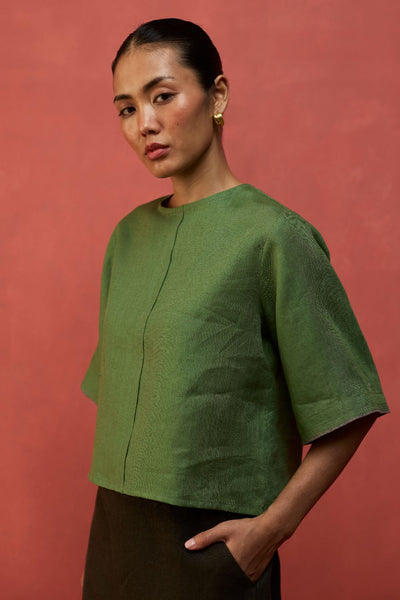 Mariko Cropped Linen Co-ord Set - Fern Green