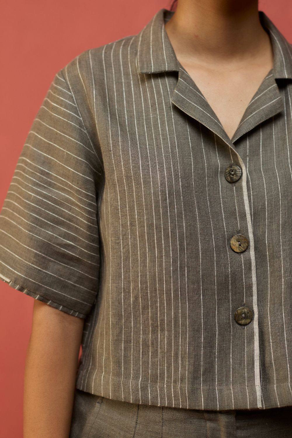 Shiro Stripe Linen Top - Grey