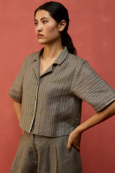 Shiro Stripe Linen Co-ord Set - Grey