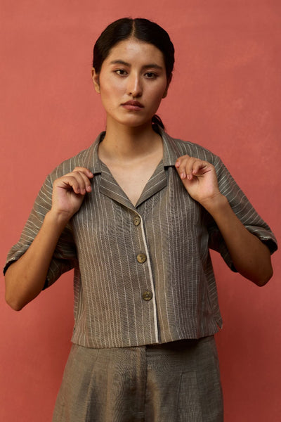 Shiro Stripe Linen Co-ord Set - Grey