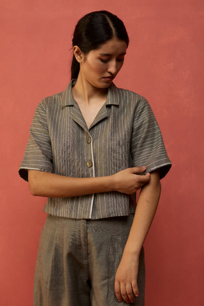 Shiro Stripe Linen Co-ord Set - Grey