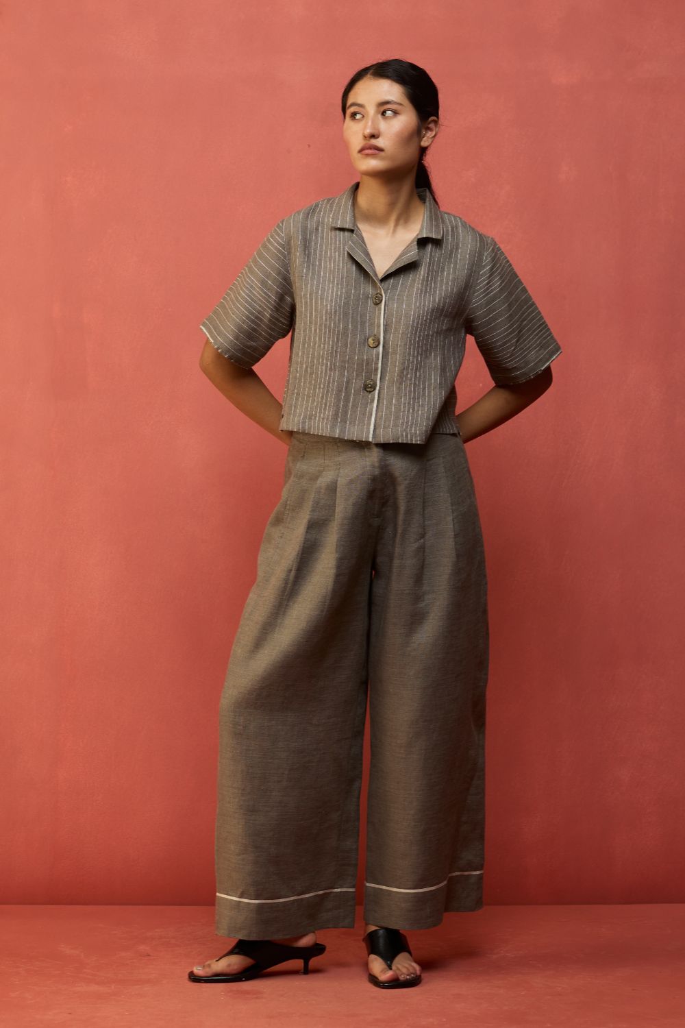 Shiro Stripe Linen Co-ord Set - Grey