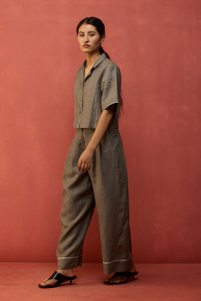 Shiro Stripe Linen Co-ord Set - Grey