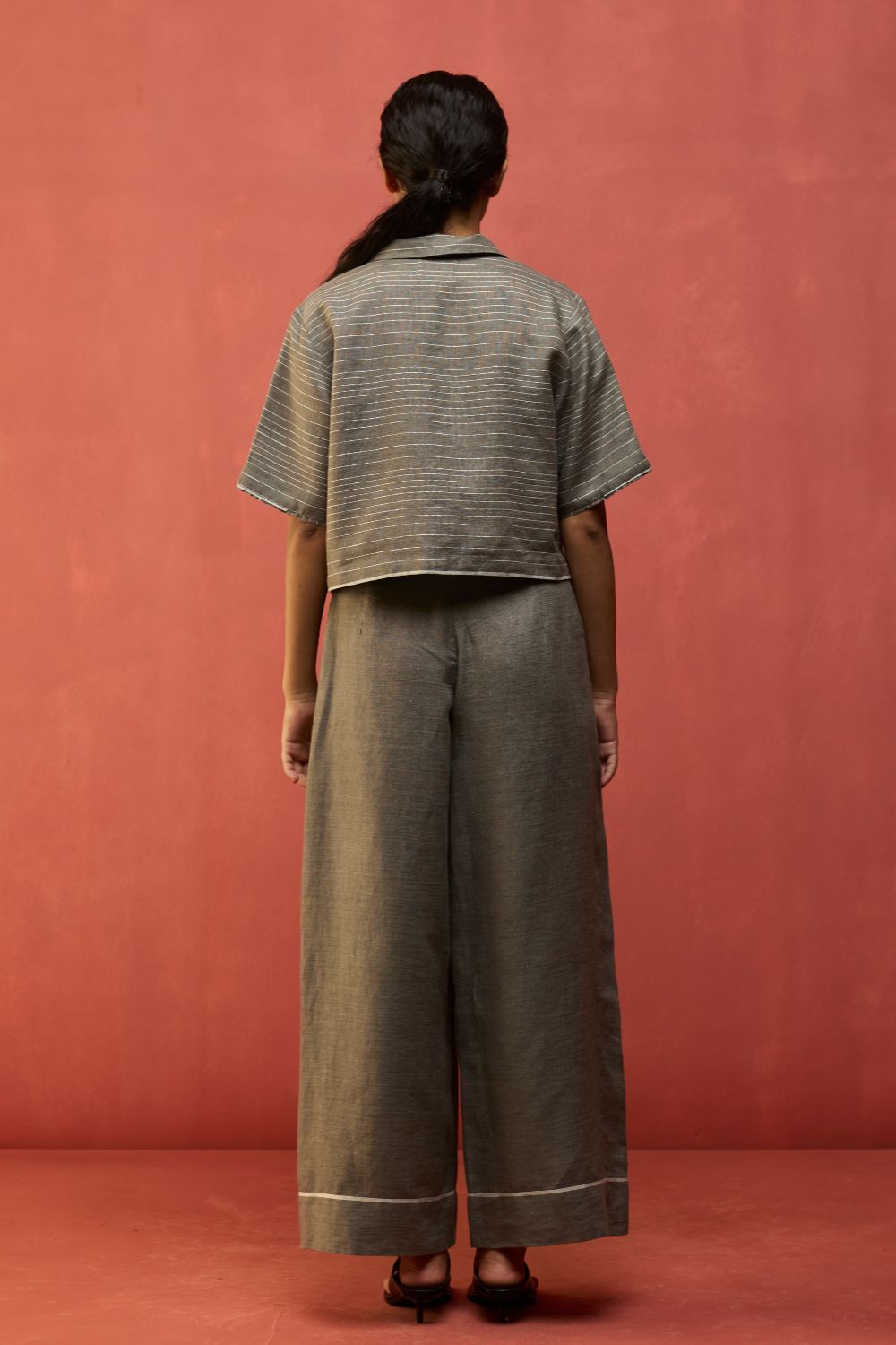 Shiro Stripe Linen Co-ord Set - Grey