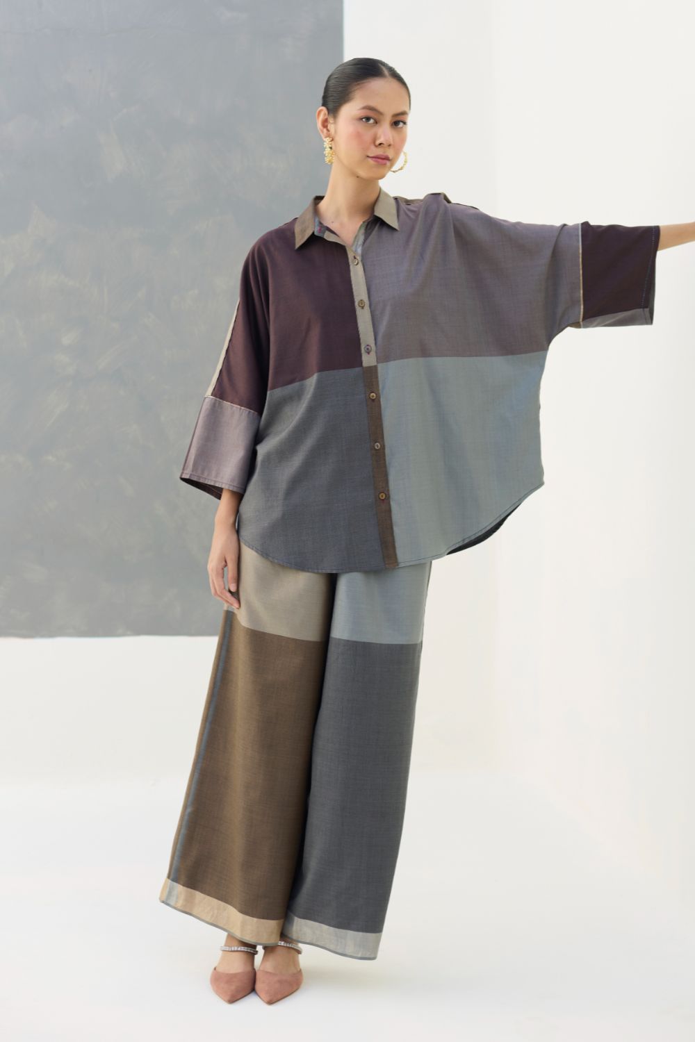 Sara Eri Silk Co-ord Set  - Taupe Grey