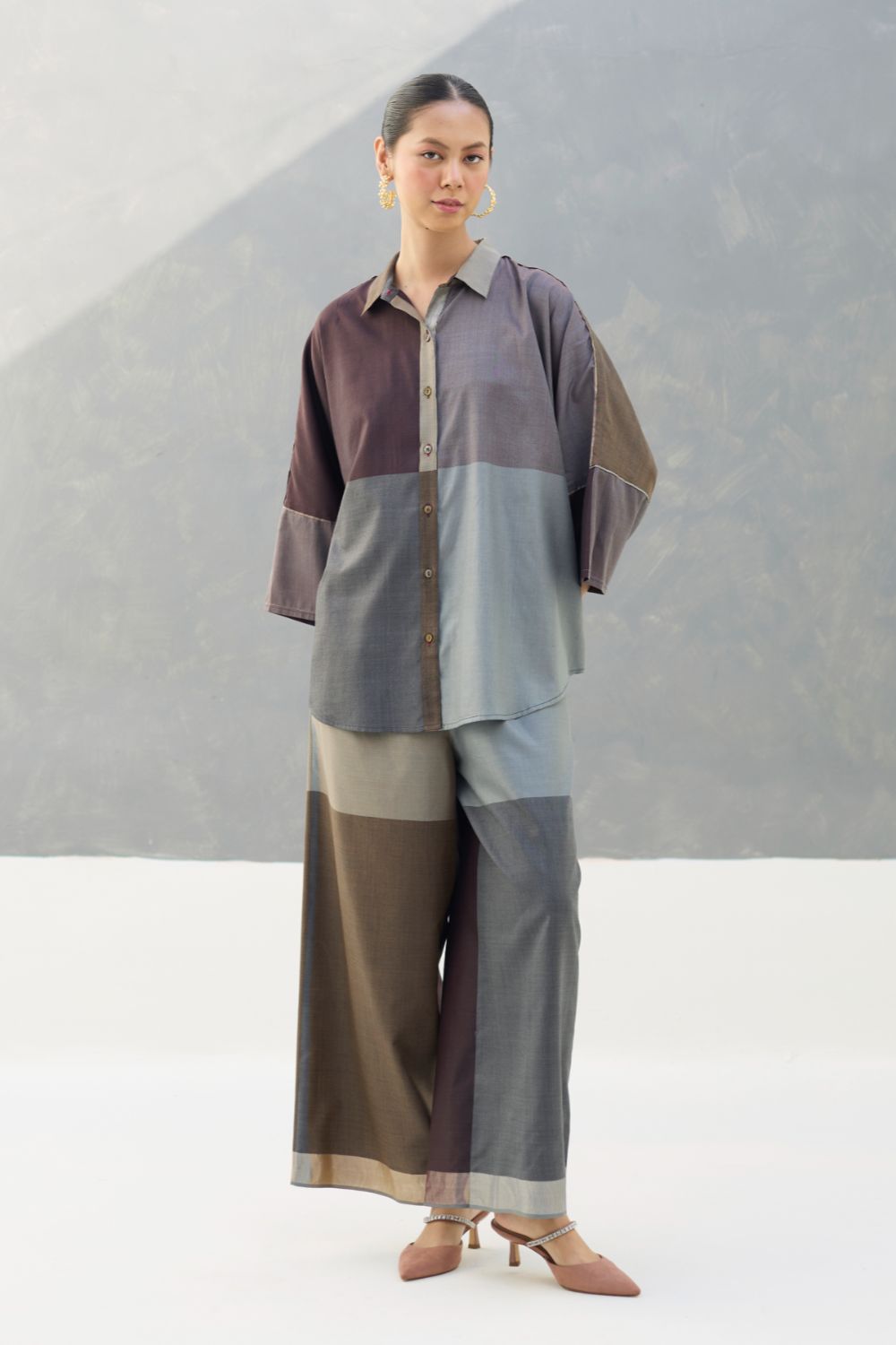 Sara Eri Silk Co-ord Set  - Taupe Grey