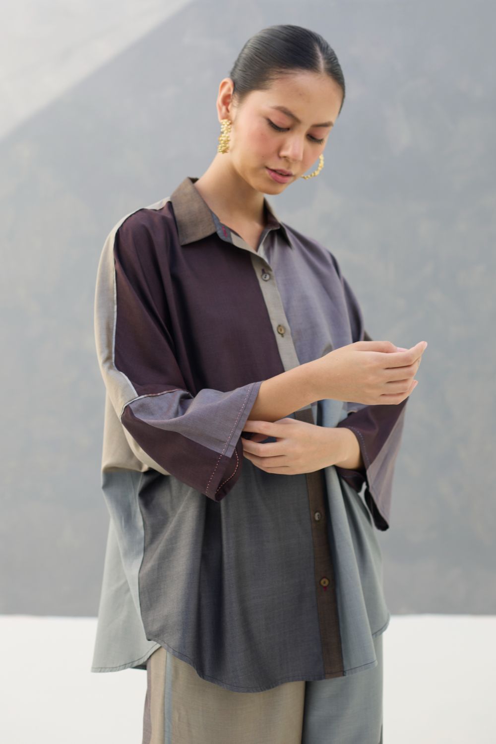 Sara Eri Silk Co-ord Set  - Taupe Grey