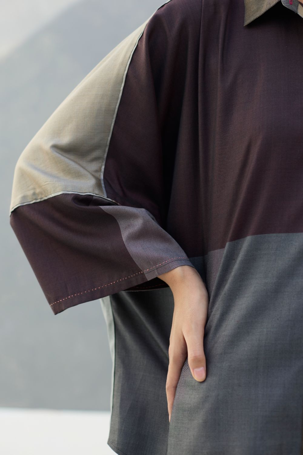 Sara Eri Silk Co-ord Set  - Taupe Grey