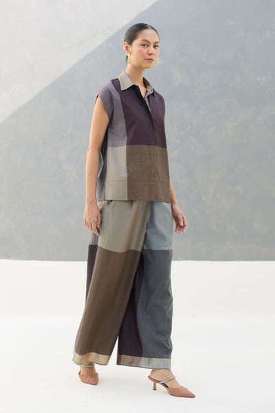 Aana Eri Silk Co-ord Set -  Taupe Grey