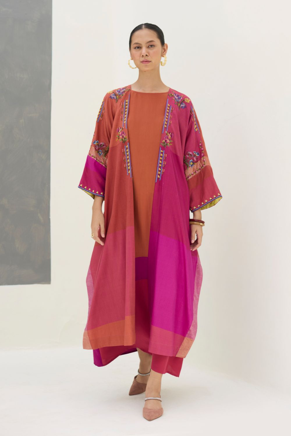 Darri Hand-Embroidered Overlay with Mulberry Silk Dress - Rose