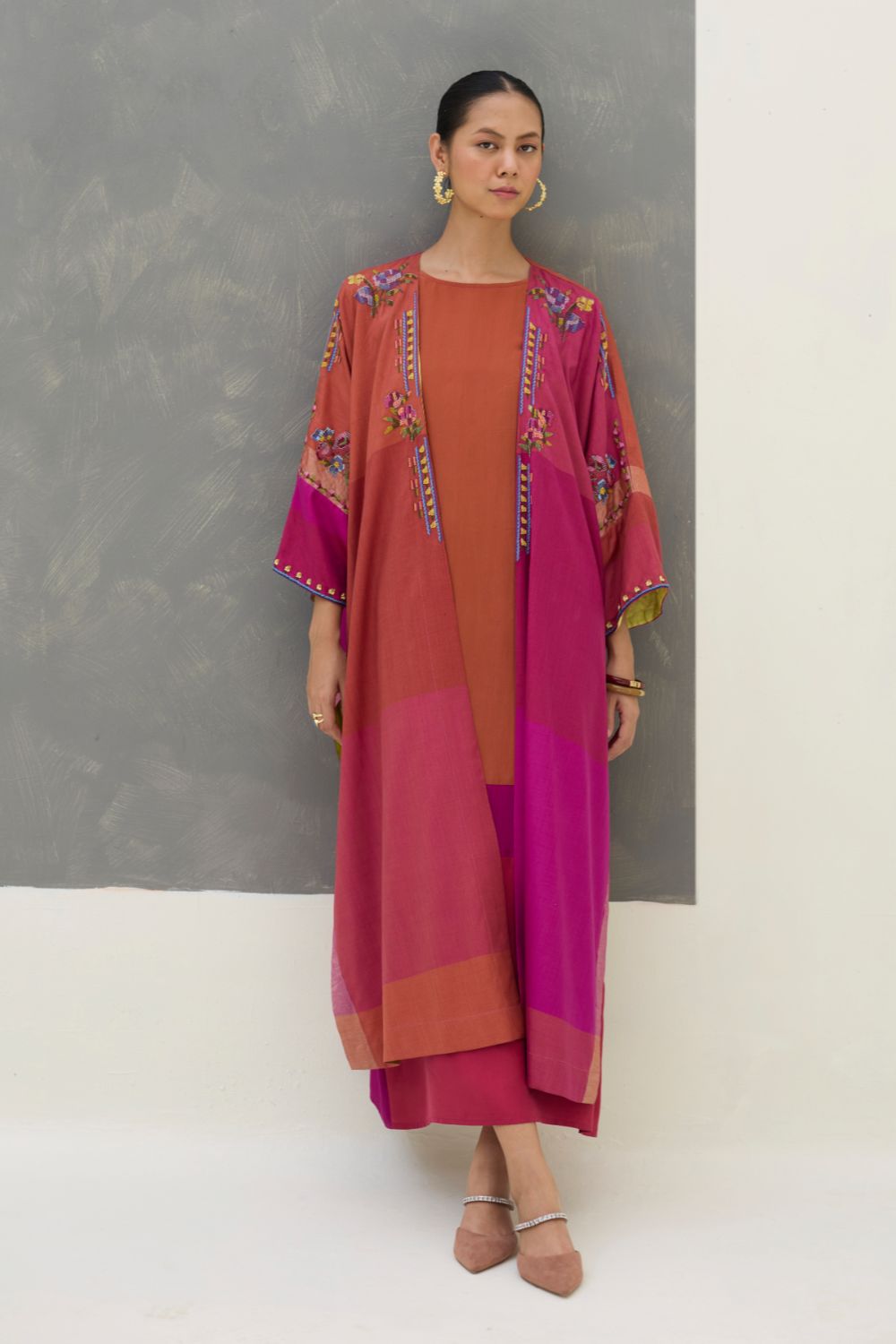 Darri Hand-Embroidered Overlay with Mulberry Silk Dress - Rose